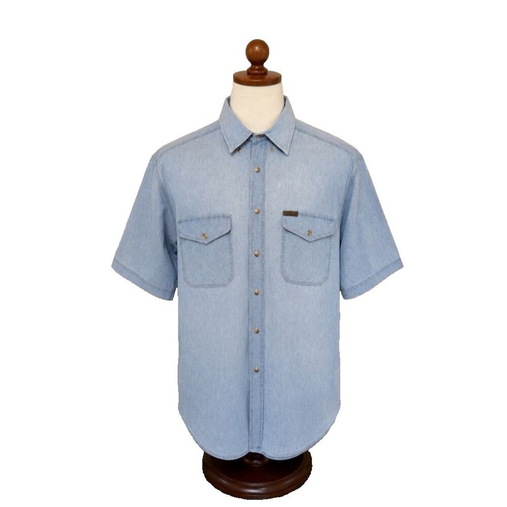 Teton by Woolrich Vintage Bleach Blue Short Sleeve Camp Shirt Men's Size L